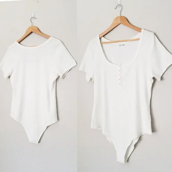 Reformation Rawson Ribbed Bodysuit White Plus Size 3X Short Sleeves Classic $78 - Picture 6 of 16